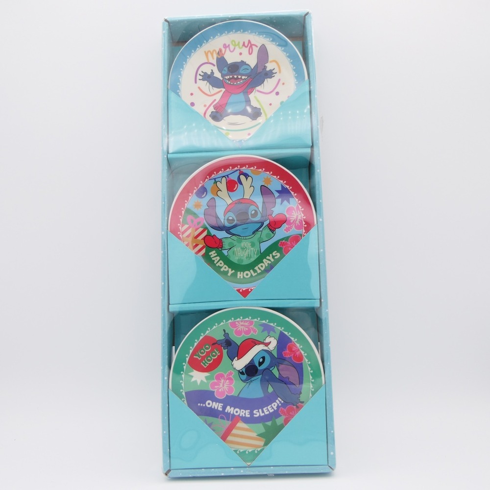Ruz Disney Stitch 3 Ct Decorated Plate Set 5" Porcelain Christmas Winter Holiday